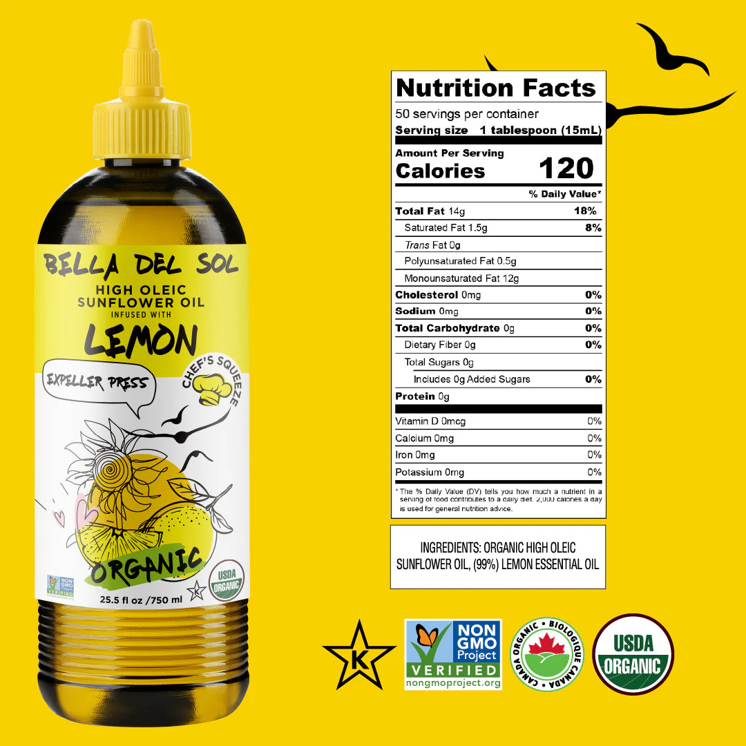 Bella Del Sol Squeezable Organic High Oleic Sunflower Oil Infused with Lemon - Image 8