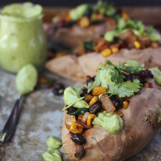 Spicy Southwest Loaded Sweet Potatoes With Cilantro Lime Avocado Cream - Image 4